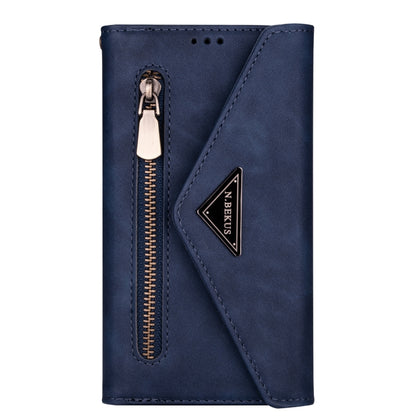 For iPhone 7 Plus / 8 Plus Skin Feel Zipper Horizontal Flip Leather Case with Holder & Card Slots & Photo Frame & Lanyard & Long Rope(Blue) - More iPhone Cases by buy2fix | Online Shopping UK | buy2fix