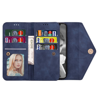 For iPhone 7 Plus / 8 Plus Skin Feel Zipper Horizontal Flip Leather Case with Holder & Card Slots & Photo Frame & Lanyard & Long Rope(Blue) - More iPhone Cases by buy2fix | Online Shopping UK | buy2fix