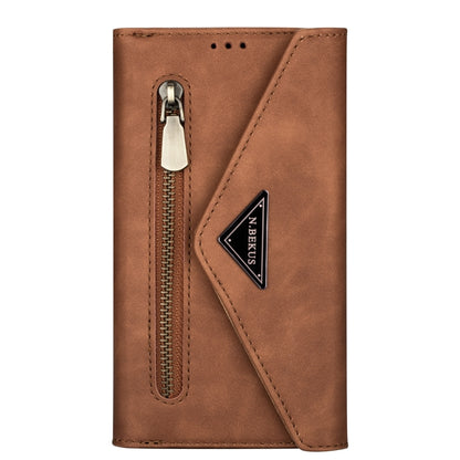 For iPhone 7 Plus / 8 Plus Skin Feel Zipper Horizontal Flip Leather Case with Holder & Card Slots & Photo Frame & Lanyard & Long Rope(Brown) - More iPhone Cases by buy2fix | Online Shopping UK | buy2fix