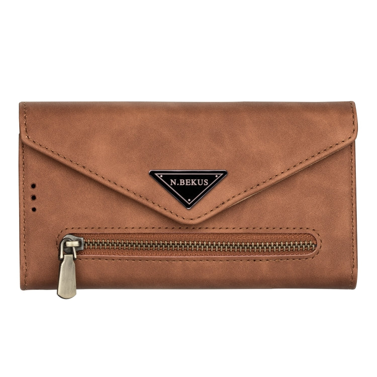 For iPhone 7 Plus / 8 Plus Skin Feel Zipper Horizontal Flip Leather Case with Holder & Card Slots & Photo Frame & Lanyard & Long Rope(Brown) - More iPhone Cases by buy2fix | Online Shopping UK | buy2fix