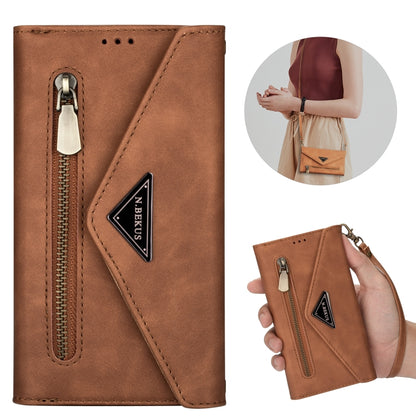 For iPhone 7 Plus / 8 Plus Skin Feel Zipper Horizontal Flip Leather Case with Holder & Card Slots & Photo Frame & Lanyard & Long Rope(Brown) - More iPhone Cases by buy2fix | Online Shopping UK | buy2fix