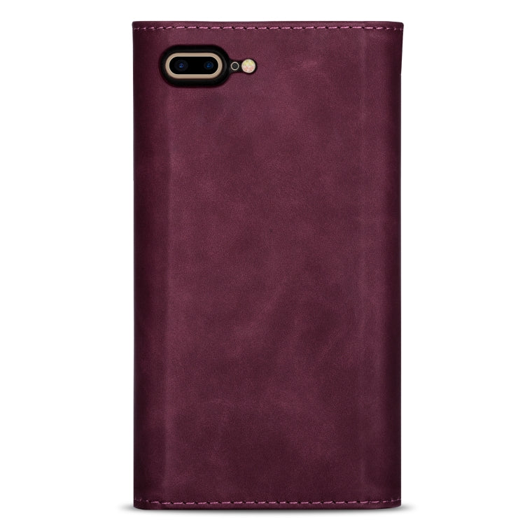 For iPhone 7 Plus / 8 Plus Skin Feel Zipper Horizontal Flip Leather Case with Holder & Card Slots & Photo Frame & Lanyard & Long Rope(Wine Red) - More iPhone Cases by buy2fix | Online Shopping UK | buy2fix