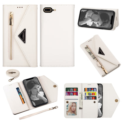For iPhone 7 Plus / 8 Plus Skin Feel Zipper Horizontal Flip Leather Case with Holder & Card Slots & Photo Frame & Lanyard & Long Rope(White) - More iPhone Cases by buy2fix | Online Shopping UK | buy2fix