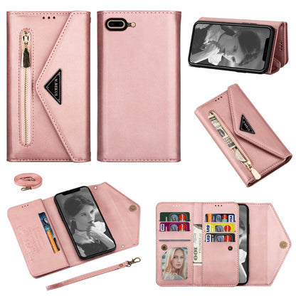 For iPhone 7 Plus / 8 Plus Skin Feel Zipper Horizontal Flip Leather Case with Holder & Card Slots & Photo Frame & Lanyard & Long Rope(Rose Gold) - More iPhone Cases by buy2fix | Online Shopping UK | buy2fix