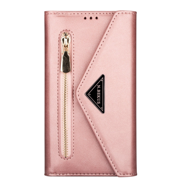 For iPhone 7 Plus / 8 Plus Skin Feel Zipper Horizontal Flip Leather Case with Holder & Card Slots & Photo Frame & Lanyard & Long Rope(Rose Gold) - More iPhone Cases by buy2fix | Online Shopping UK | buy2fix