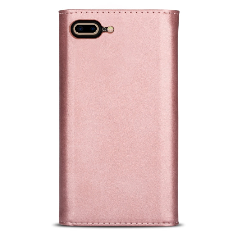 For iPhone 7 Plus / 8 Plus Skin Feel Zipper Horizontal Flip Leather Case with Holder & Card Slots & Photo Frame & Lanyard & Long Rope(Rose Gold) - More iPhone Cases by buy2fix | Online Shopping UK | buy2fix