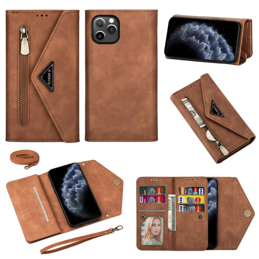 For iPhone 11 Pro Skin Feel Zipper Horizontal Flip Leather Case with Holder & Card Slots & Photo Frame & Lanyard & Long Rope(Brown) - iPhone 11 Pro Cases by buy2fix | Online Shopping UK | buy2fix