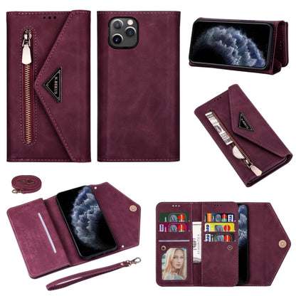 For iPhone 11 Pro Skin Feel Zipper Horizontal Flip Leather Case with Holder & Card Slots & Photo Frame & Lanyard & Long Rope(Wine Red) - iPhone 11 Pro Cases by buy2fix | Online Shopping UK | buy2fix