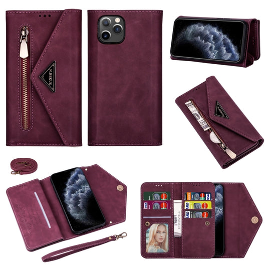 For iPhone 11 Pro Skin Feel Zipper Horizontal Flip Leather Case with Holder & Card Slots & Photo Frame & Lanyard & Long Rope(Wine Red) - iPhone 11 Pro Cases by buy2fix | Online Shopping UK | buy2fix