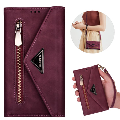 For iPhone 11 Pro Skin Feel Zipper Horizontal Flip Leather Case with Holder & Card Slots & Photo Frame & Lanyard & Long Rope(Wine Red) - iPhone 11 Pro Cases by buy2fix | Online Shopping UK | buy2fix