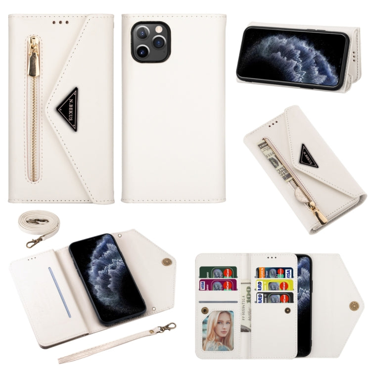 For iPhone 11 Pro Skin Feel Zipper Horizontal Flip Leather Case with Holder & Card Slots & Photo Frame & Lanyard & Long Rope(White) - iPhone 11 Pro Cases by buy2fix | Online Shopping UK | buy2fix