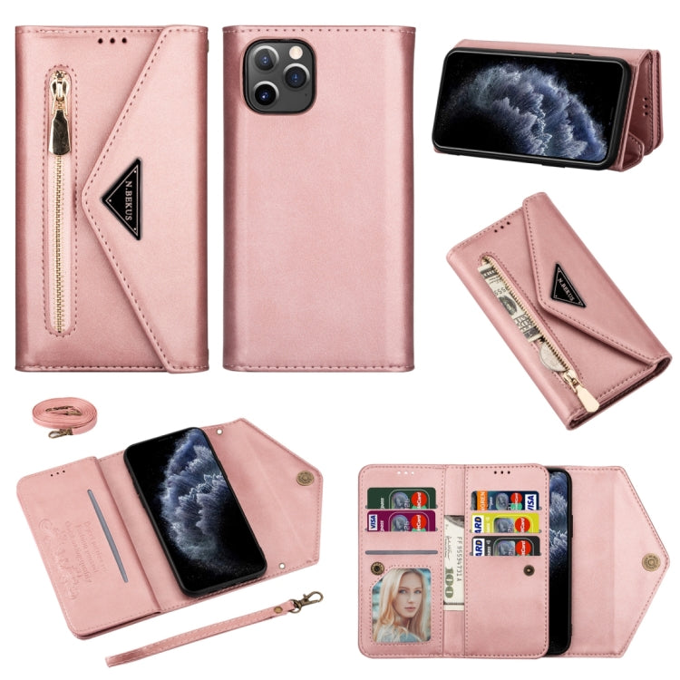 For iPhone 11 Pro Skin Feel Zipper Horizontal Flip Leather Case with Holder & Card Slots & Photo Frame & Lanyard & Long Rope(Rose Gold) - iPhone 11 Pro Cases by buy2fix | Online Shopping UK | buy2fix