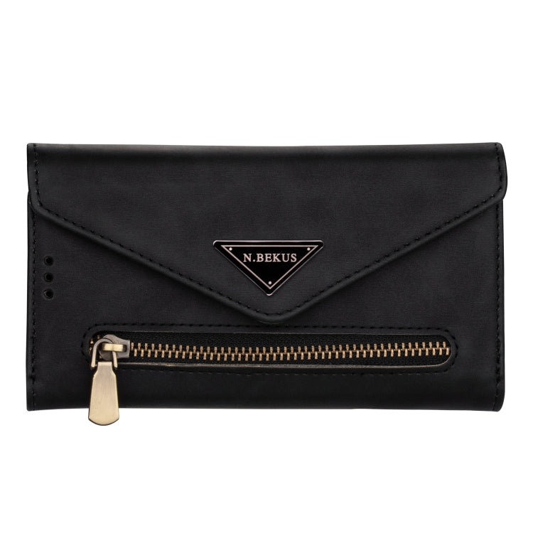 For iPhone XS / X Skin Feel Zipper Horizontal Flip Leather Case with Holder & Card Slots & Photo Frame & Lanyard & Long Rope(Black) - More iPhone Cases by buy2fix | Online Shopping UK | buy2fix