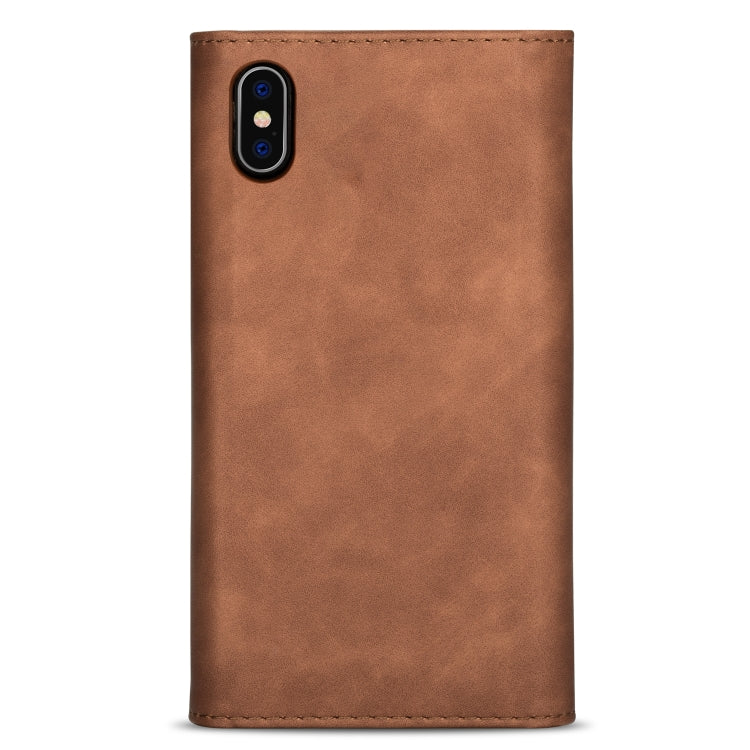 For iPhone XS / X Skin Feel Zipper Horizontal Flip Leather Case with Holder & Card Slots & Photo Frame & Lanyard & Long Rope(Brown) - More iPhone Cases by buy2fix | Online Shopping UK | buy2fix