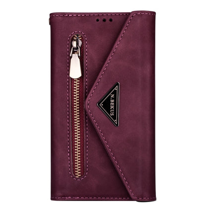 For iPhone XS / X Skin Feel Zipper Horizontal Flip Leather Case with Holder & Card Slots & Photo Frame & Lanyard & Long Rope(Wine Red) - More iPhone Cases by buy2fix | Online Shopping UK | buy2fix