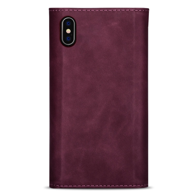 For iPhone XS / X Skin Feel Zipper Horizontal Flip Leather Case with Holder & Card Slots & Photo Frame & Lanyard & Long Rope(Wine Red) - More iPhone Cases by buy2fix | Online Shopping UK | buy2fix