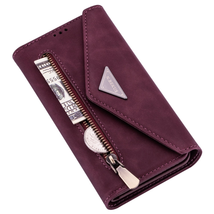 For iPhone XS / X Skin Feel Zipper Horizontal Flip Leather Case with Holder & Card Slots & Photo Frame & Lanyard & Long Rope(Wine Red) - More iPhone Cases by buy2fix | Online Shopping UK | buy2fix
