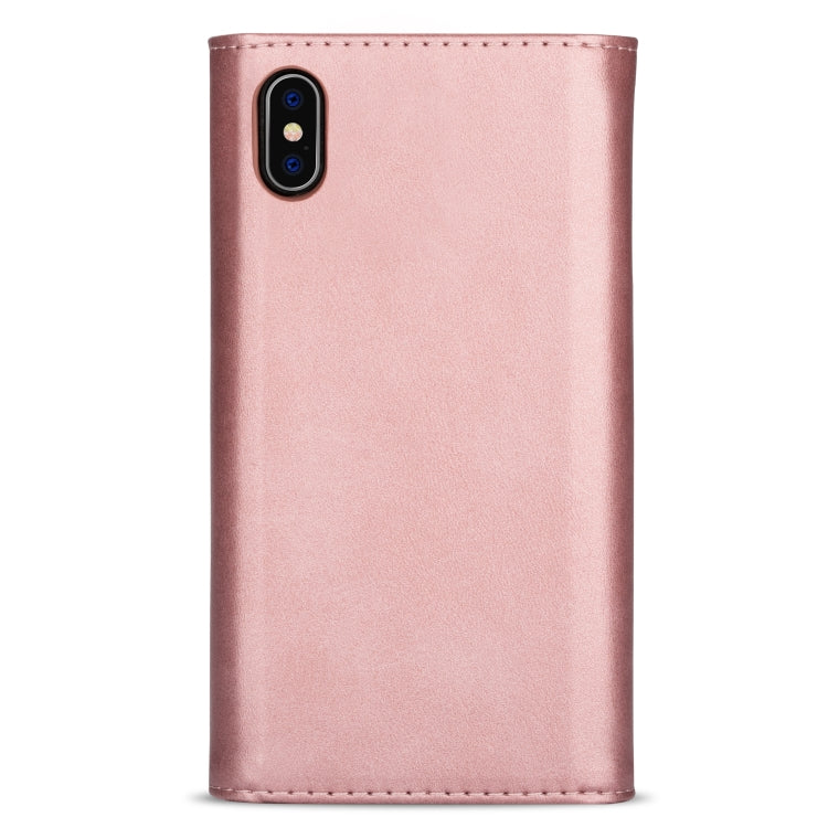 For iPhone XS / X Skin Feel Zipper Horizontal Flip Leather Case with Holder & Card Slots & Photo Frame & Lanyard & Long Rope(Rose Gold) - More iPhone Cases by buy2fix | Online Shopping UK | buy2fix