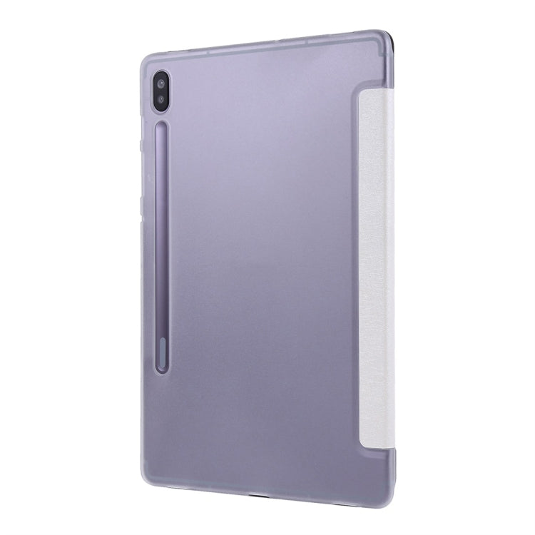 For Samsung Galaxy Tab S8 / Galaxy Tab S7 / T870 Silk Texture Three-fold Horizontal Flip Leather Case with Holder & Pen Slot(White) by buy2fix