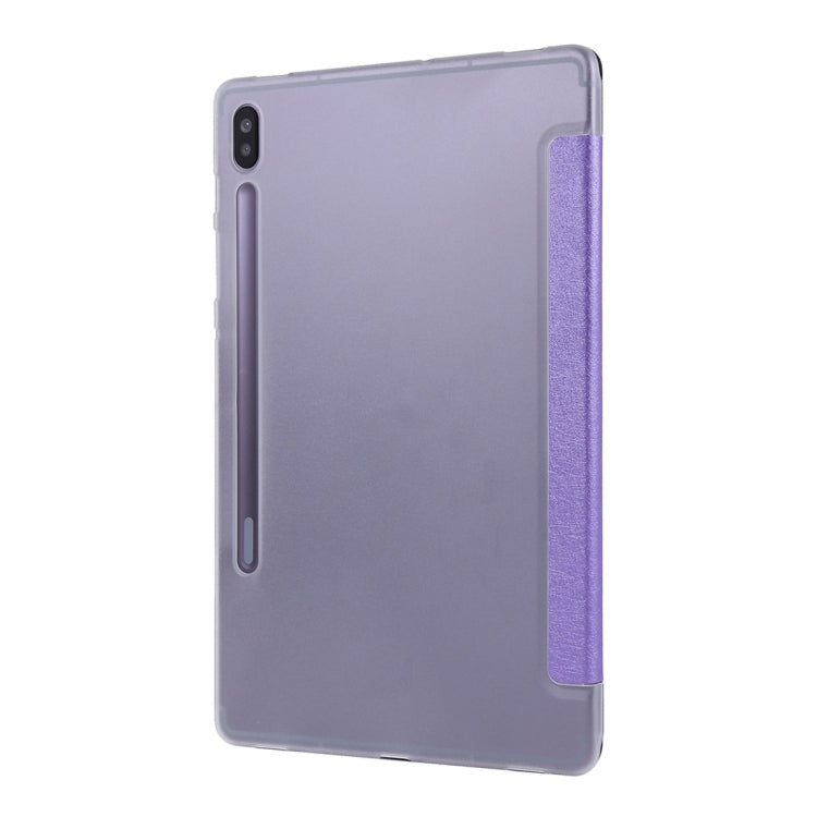 For Samsung Galaxy Tab S8 / Galaxy Tab S7 / T870 Silk Texture Three-fold Horizontal Flip Leather Case with Holder & Pen Slot(Purple) by buy2fix