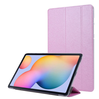 For Samsung Galaxy Tab S8 / Galaxy Tab S7 / T870 Silk Texture Three-fold Horizontal Flip Leather Case with Holder & Pen Slot(Pink) by buy2fix