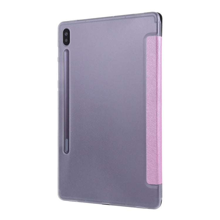 For Samsung Galaxy Tab S8 / Galaxy Tab S7 / T870 Silk Texture Three-fold Horizontal Flip Leather Case with Holder & Pen Slot(Pink) by buy2fix