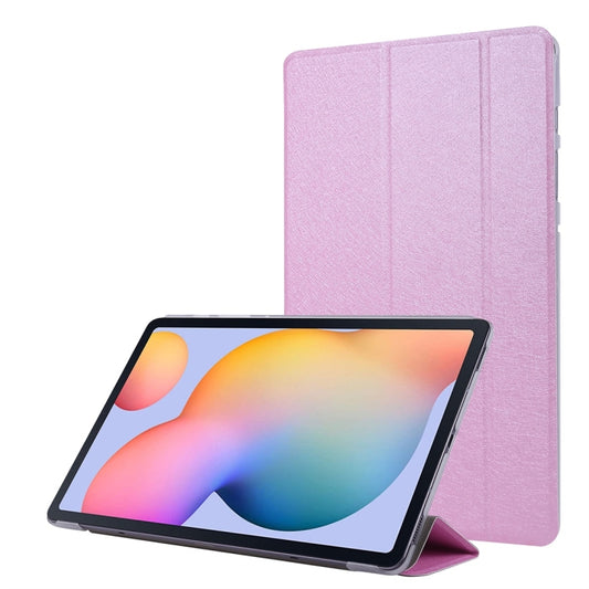 For Samsung Galaxy Tab S8+ / Tab S8 Plus / Tab S7 FE / Tab S7+ / T970 Silk Texture Three-fold Horizontal Flip Leather Case with Holder & Pen Slot(Pink) by buy2fix