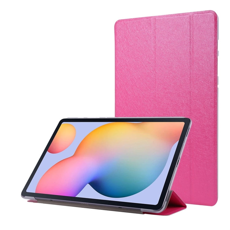 For Samsung Galaxy Tab S8+ / Tab S8 Plus / Tab S7 FE / Tab S7+ / T970 Silk Texture Three-fold Horizontal Flip Leather Case with Holder & Pen Slot(Rose Red) by buy2fix