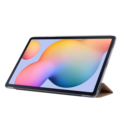 For Samsung Galaxy Tab S8+ / Tab S8 Plus / Tab S7 FE / Tab S7+ / T970 Silk Texture Three-fold Horizontal Flip Leather Case with Holder & Pen Slot(Gold) by buy2fix