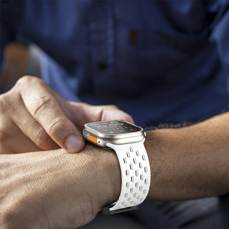 For Apple Watch 46mm / 49mm / 45mm / 44mm Kalebol Mesh Umbrella Buckle Silicone Watch Strap(White) - Watch Bands by Kalebol | Online Shopping UK | buy2fix