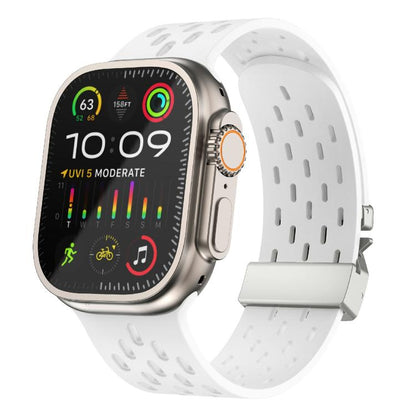 For Apple Watch 46mm / 49mm / 45mm / 44mm Kalebol Mesh Silver Umbrella Buckle Silicone Strap(White) - Watch Bands by Kalebol | Online Shopping UK | buy2fix