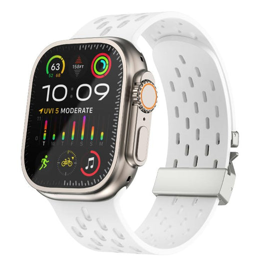 For Apple Watch 46mm / 49mm / 45mm / 44mm Kalebol Mesh Silver Umbrella Buckle Silicone Strap(White) - Watch Bands by Kalebol | Online Shopping UK | buy2fix