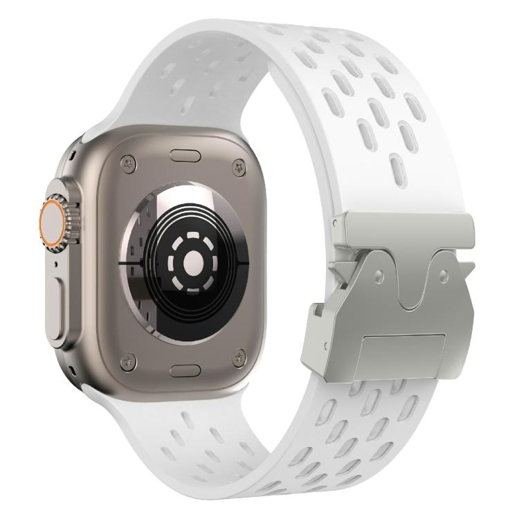 For Apple Watch 46mm / 49mm / 45mm / 44mm Kalebol Mesh Silver Umbrella Buckle Silicone Strap(White) - Watch Bands by Kalebol | Online Shopping UK | buy2fix