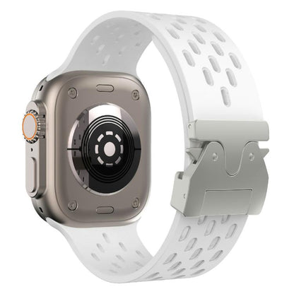 For Apple Watch 46mm / 49mm / 45mm / 44mm Kalebol Mesh Silver Umbrella Buckle Silicone Strap(White) - Watch Bands by Kalebol | Online Shopping UK | buy2fix