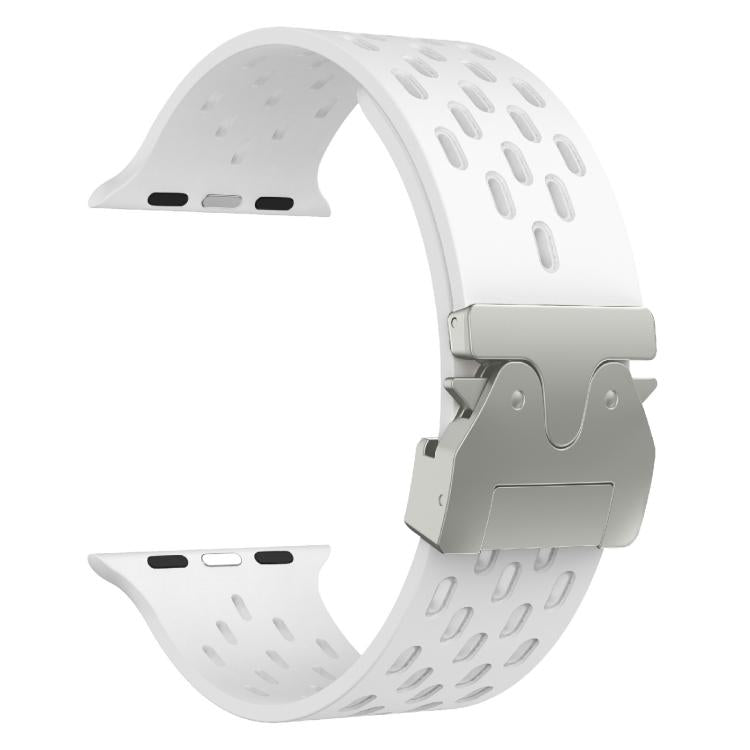 For Apple Watch 46mm / 49mm / 45mm / 44mm Kalebol Mesh Silver Umbrella Buckle Silicone Strap(White) - Watch Bands by Kalebol | Online Shopping UK | buy2fix