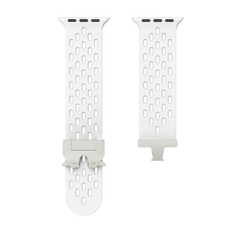 For Apple Watch 46mm / 49mm / 45mm / 44mm Kalebol Mesh Silver Umbrella Buckle Silicone Strap(White) - Watch Bands by Kalebol | Online Shopping UK | buy2fix