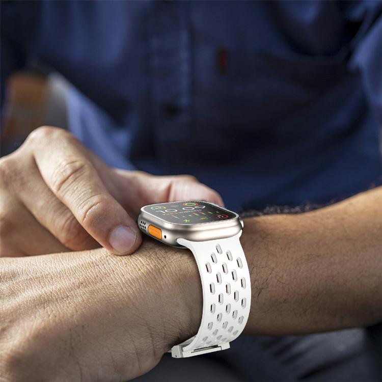 For Apple Watch 46mm / 49mm / 45mm / 44mm Kalebol Mesh Silver Umbrella Buckle Silicone Strap(White) - Watch Bands by Kalebol | Online Shopping UK | buy2fix