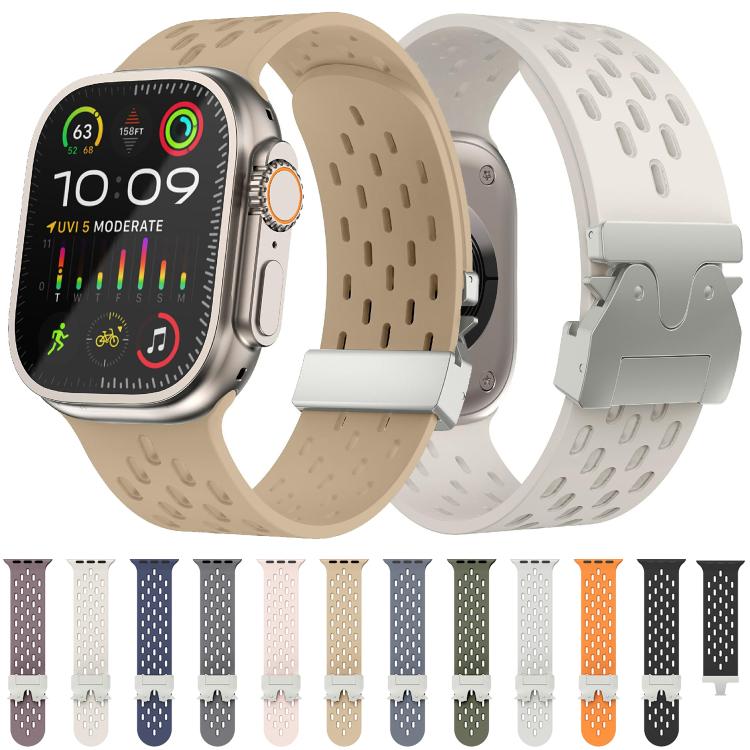 For Apple Watch 46mm / 49mm / 45mm / 44mm Kalebol Mesh Silver Umbrella Buckle Silicone Strap(White) - Watch Bands by Kalebol | Online Shopping UK | buy2fix