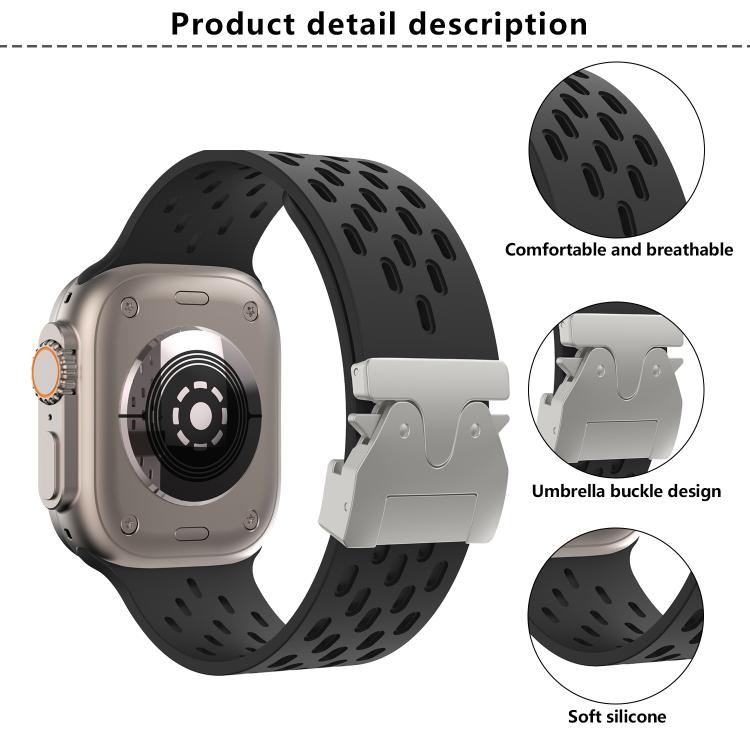 For Apple Watch 46mm / 49mm / 45mm / 44mm Kalebol Mesh Silver Umbrella Buckle Silicone Strap(White) - Watch Bands by Kalebol | Online Shopping UK | buy2fix