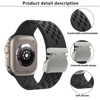 For Apple Watch 46mm / 49mm / 45mm / 44mm Kalebol Mesh Silver Umbrella Buckle Silicone Strap(White) - Watch Bands by Kalebol | Online Shopping UK | buy2fix