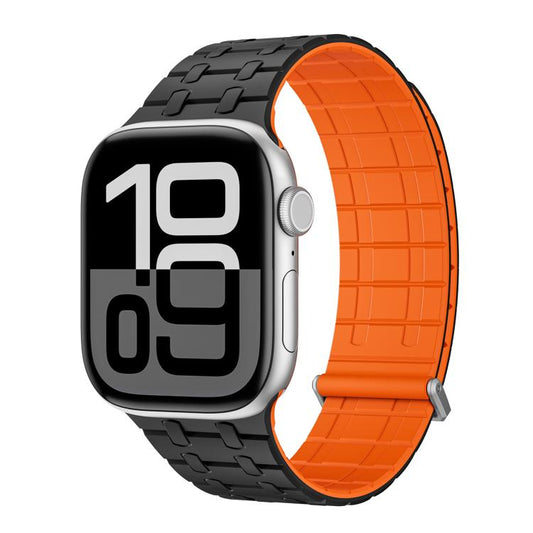 For Apple Watch 46mm / 49mm / 45mm / 44mm Kalebol Magnetic Silicone Watch Strap(Black Orange) - Watch Bands by Kalebol | Online Shopping UK | buy2fix