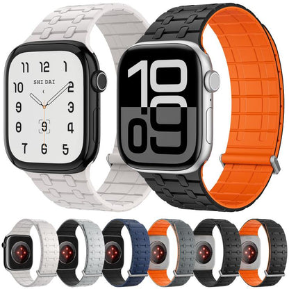 For Apple Watch 46mm / 49mm / 45mm / 44mm Kalebol Magnetic Silicone Watch Strap(Black Orange) - Watch Bands by Kalebol | Online Shopping UK | buy2fix