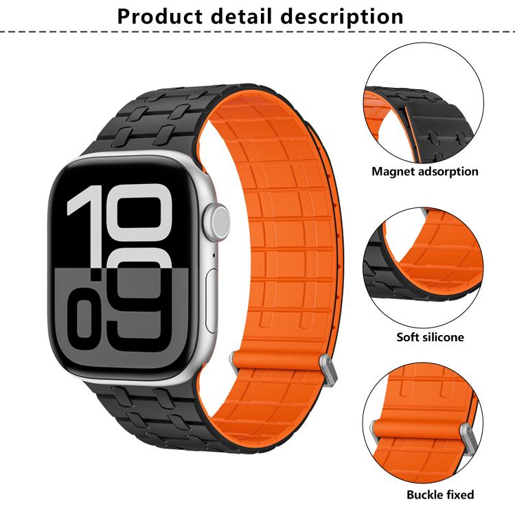 For Apple Watch 46mm / 49mm / 45mm / 44mm Kalebol Magnetic Silicone Watch Strap(Black Orange) - Watch Bands by Kalebol | Online Shopping UK | buy2fix