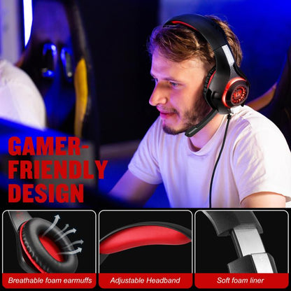 KOTION EACH GS400 Omni-directional Mic Gaming Headset, Length: About 1.9m(Black Red) - Multimedia Headset by KOTION EACH | Online Shopping UK | buy2fix
