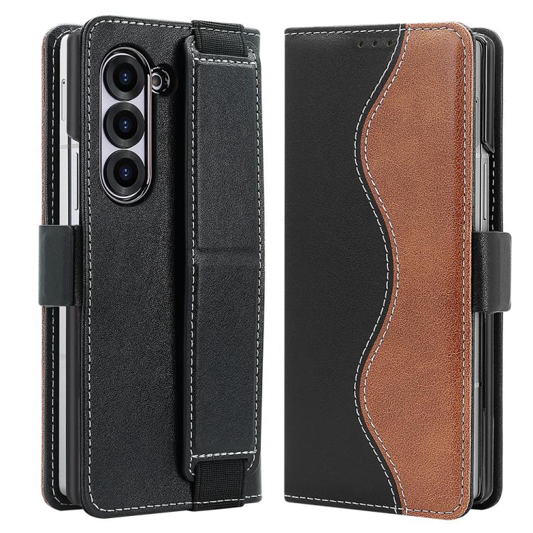 For Samsung Galaxy Z Fold6 VIETAO Integrated Spliced Leather Phone Case with Elastic Bowl Strap(Black) - Galaxy Z Fold6 5G Cases by VIETAO | Online Shopping UK | buy2fix