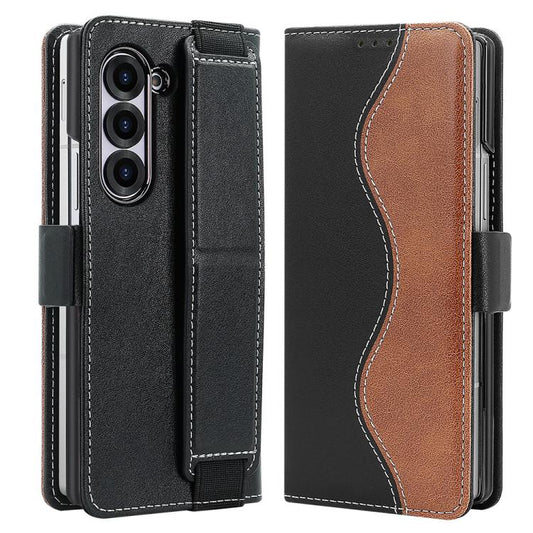 For Samsung Galaxy Z Fold6 VIETAO Integrated Spliced Leather Phone Case with Elastic Bowl Strap(Black) - Galaxy Z Fold6 5G Cases by VIETAO | Online Shopping UK | buy2fix