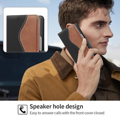 For Samsung Galaxy Z Fold6 VIETAO Integrated Spliced Leather Phone Case with Elastic Bowl Strap(Black) - Galaxy Z Fold6 5G Cases by VIETAO | Online Shopping UK | buy2fix