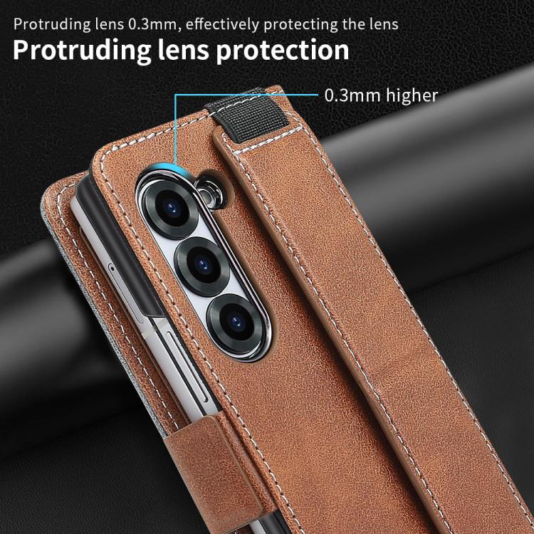 For Samsung Galaxy Z Fold6 VIETAO Integrated Spliced Leather Phone Case with Elastic Bowl Strap(Brown) - Galaxy Z Fold6 5G Cases by VIETAO | Online Shopping UK | buy2fix