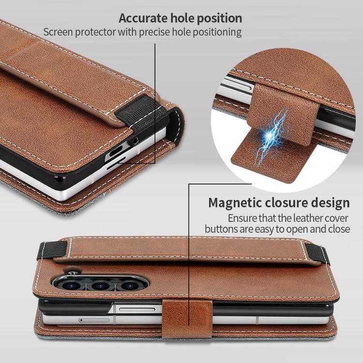 For Samsung Galaxy Z Fold6 VIETAO Integrated Spliced Leather Phone Case with Elastic Bowl Strap(Brown) - Galaxy Z Fold6 5G Cases by VIETAO | Online Shopping UK | buy2fix
