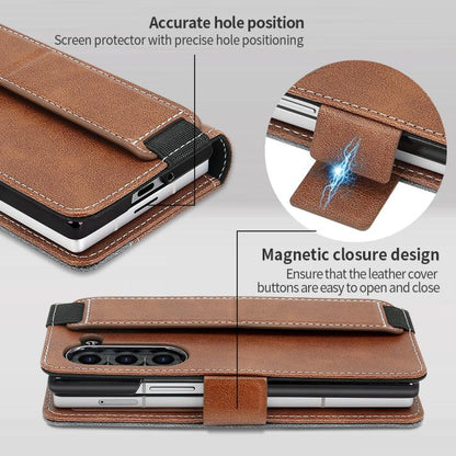 For Samsung Galaxy Z Fold6 VIETAO Integrated Spliced Leather Phone Case with Elastic Bowl Strap(Brown) - Galaxy Z Fold6 5G Cases by VIETAO | Online Shopping UK | buy2fix
